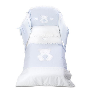 Бебешки спален комплект с обиколник Peluche 70х130 см. бяло и синьо